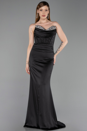 Long Black Satin Mermaid Prom Dress ABU6222