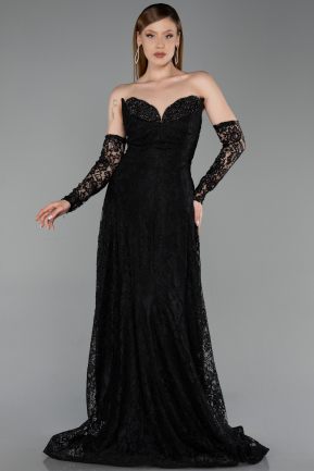 Long Black Dantelle Evening Dress ABU6229