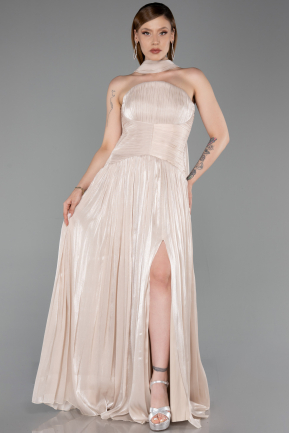 Long Beige Chiffon Evening Dress ABU6635