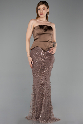 Long Brown Beaded Evening Dress ABU6234