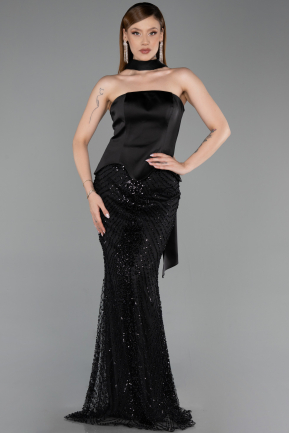 Long Black Beaded Evening Dress ABU6234