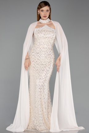 Long Beige Beaded Evening Dress ABU6236