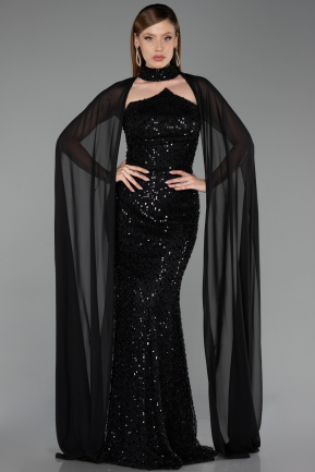 Long Black Beaded Evening Dress ABU6236