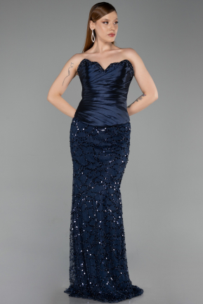 Long Navy Blue Scaly Evening Dress ABU6242