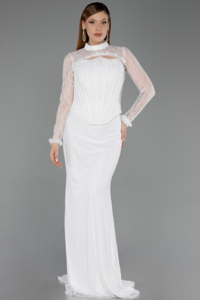 Long White Dantelle Evening Dress ABU6207