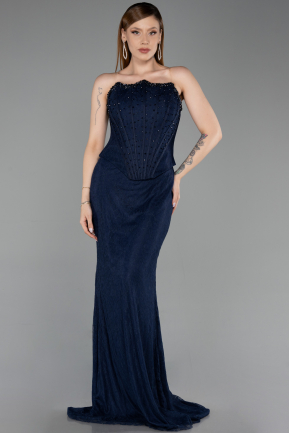 Long Navy Blue Dantelle Evening Dress ABU6207