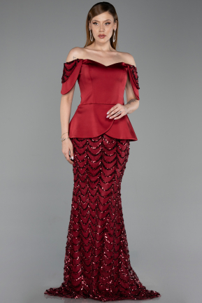 Long Burgundy Scaly Evening Dress ABU6243