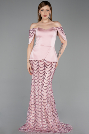Long Powder Color Scaly Evening Dress ABU6243