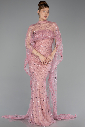 Long Powder Color Beaded Evening Dress ABU6220
