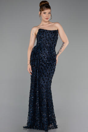 Long Navy Blue Scaly Evening Dress ABU6224