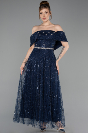 Midi Navy Blue Beaded Cocktail Dress ABK2639
