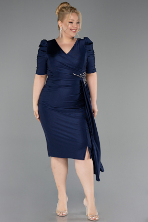 Midi Navy Blue Plus Size Evening Dress ABK2643