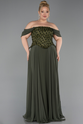 Long Olive Drab Chiffon Plus Size Evening Dress ABU6260
