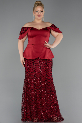Long Burgundy Scaly Plus Size Evening Dress ABU6262