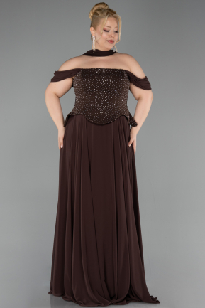 Long Brown Chiffon Large Size Dress ABU6247