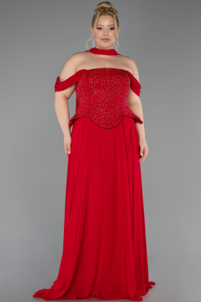 Long Red Chiffon Large Size Dress ABU6247