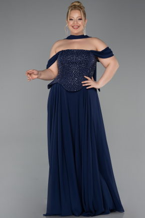 Long Navy Blue Chiffon Large Size Dress ABU6247