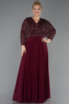 Burgundy Long Chiffon Formal Plus Size Dress ABU5859