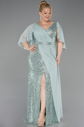 Long Mint Beaded Plus Size Evening Dress ABU6261