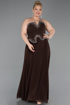Long Brown Chiffon Plus Size Evening Dress ABU6189