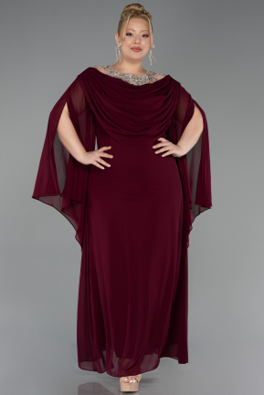 Cherry Colored Long Chiffon Plus Size Evening Gown ABU6068
