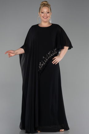 Long Black Chiffon Plus Size Evening Gown ABU6179