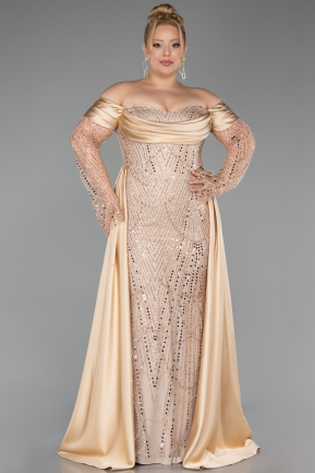Gold Long Beaded Plus Size Evening Gown ABU6093