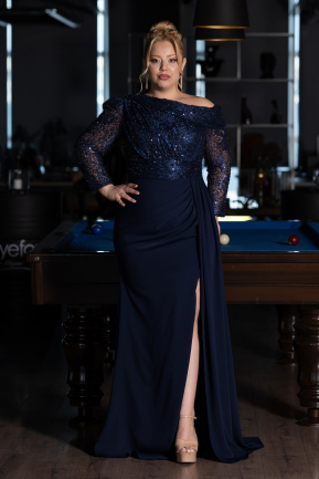 Long Navy Blue Formal Plus Size Dress ABU6213