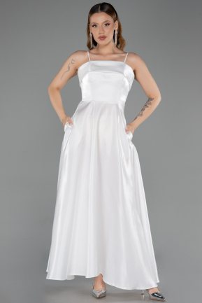 Midi White Satin Evening Dress ABK2657