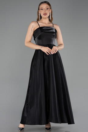 Midi Black Satin Evening Dress ABK2657