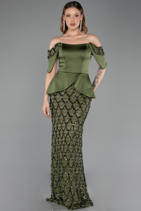 Long Olive Drab Scaly Evening Dress ABU6254