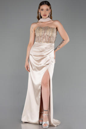 Long Gold Satin Evening Dress ABU6276
