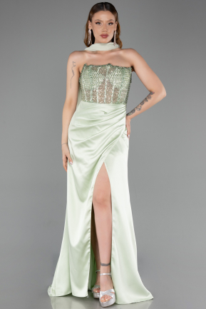 Long Mint Satin Evening Dress ABU6276