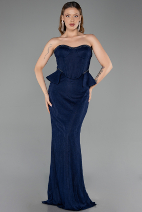 Long Navy Blue Dantelle Evening Dress ABU6278