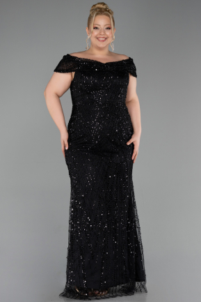 Long Black Beaded Formal Plus Size Dress ABU5936