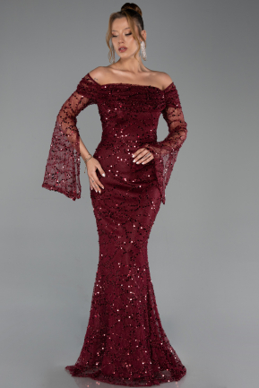Long Burgundy Scaly Mermaid Evening Gown ABU5623