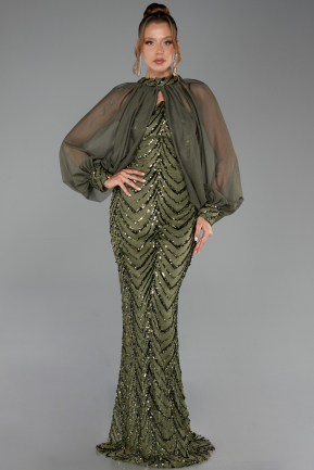 Long Olive Drab Scaly Evening Dress ABU6298