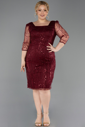 Burgundy Midi Beaded Plus Size Cocktail Dress ABK2580