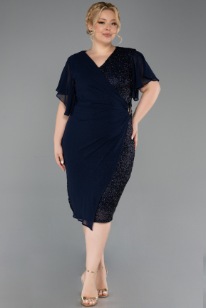 Midi Navy Blue Beaded Plus Size Cocktail Dress ABK2642