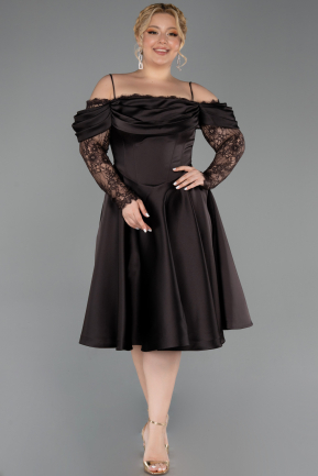Midi Brown Satin Plus Size Cocktail Dress ABK2652