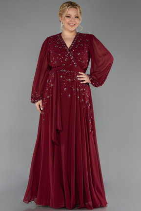 Burgundy Long Chiffon Plus Size Evening Dress ABU3075