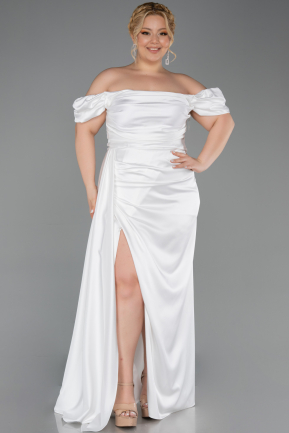 Long White Satin Plus Size Evening Dress ABU1626