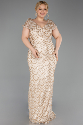 Long Gold Scaly Plus Size Evening Gown ABU6282