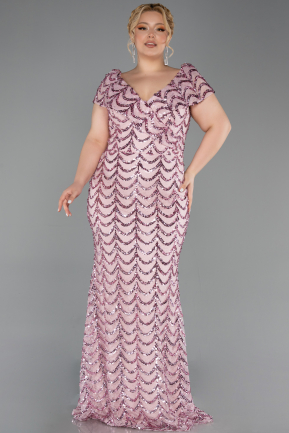 Long Powder Color Scaly Plus Size Evening Gown ABU6282