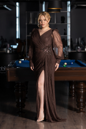 Long Brown Dantelle Plus Size Evening Gown ABU6283