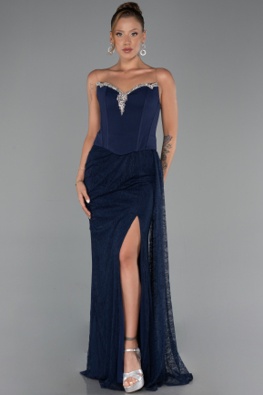 Long Navy Blue Dantelle Evening Dress ABU6319
