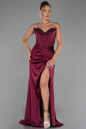 Long Plum Satin Evening Dress ABU6320