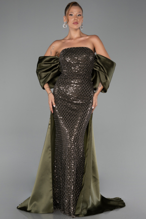 Olive Drab Long Beaded Evening Dress ABU5169