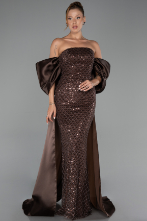 Long Brown Scaly Plus Size Evening Gown ABU6312