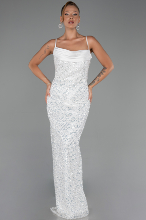 Long White Scaly Evening Dress ABU6308